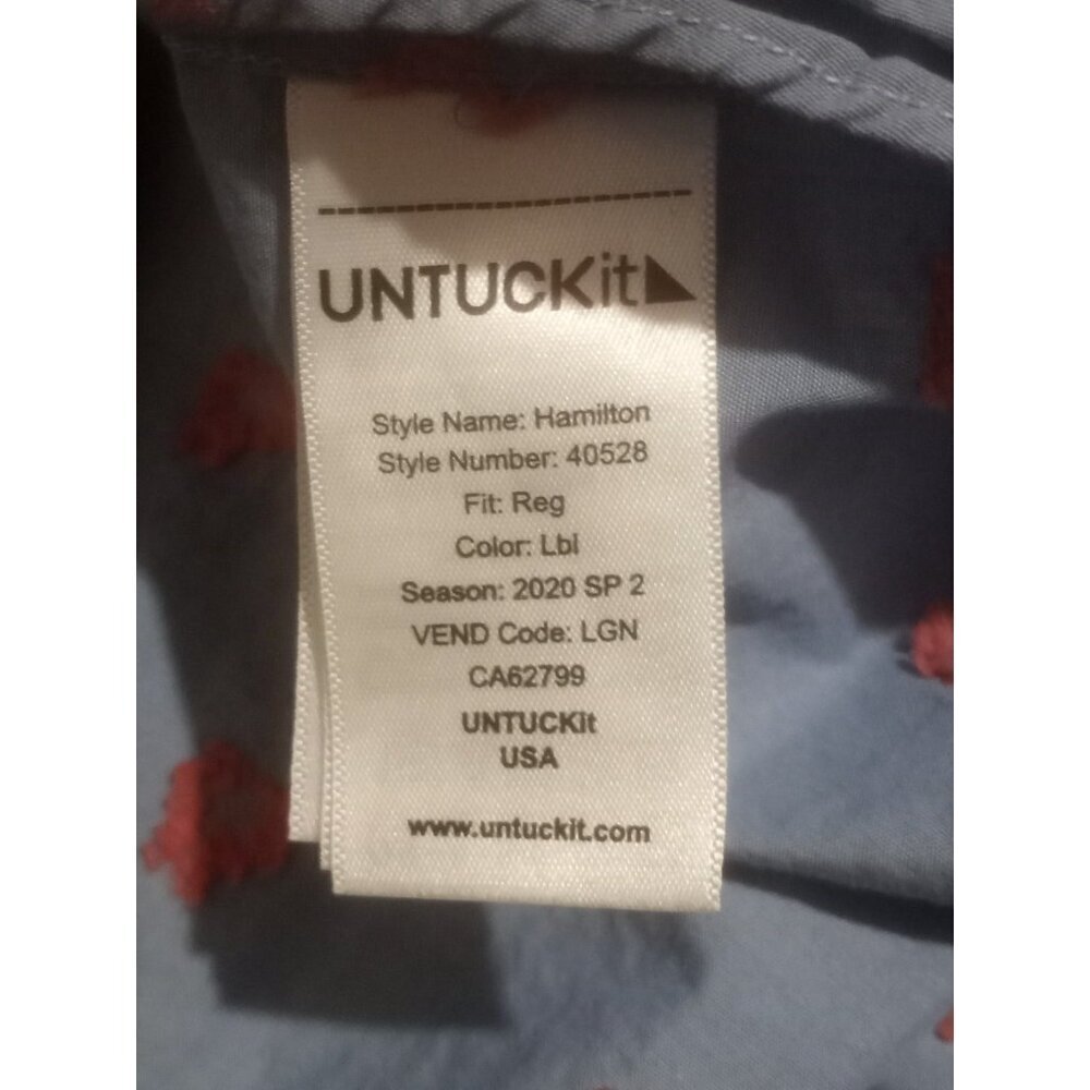 UNTUCKit Men's Light Blue Short Sleeve Hamilton Button Down Shirt Palm Tree Sz L - Picture 10 of 12